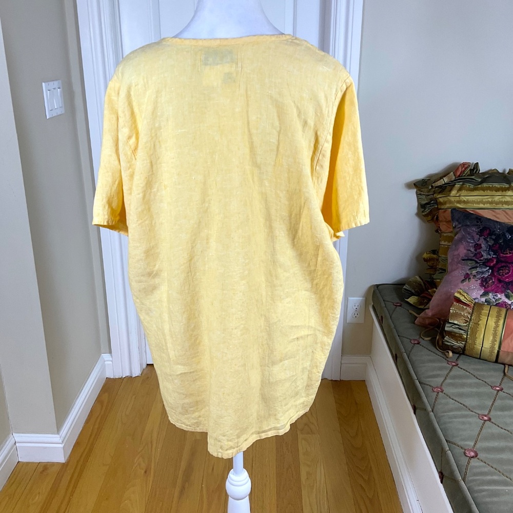 Flax Linen Tunic Top Short Sleeve Yellow (L) - Picture 7 of 7